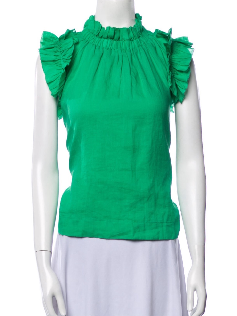 Sea New York Emerald Green Ruffle Mock Neck Sleeveless Top